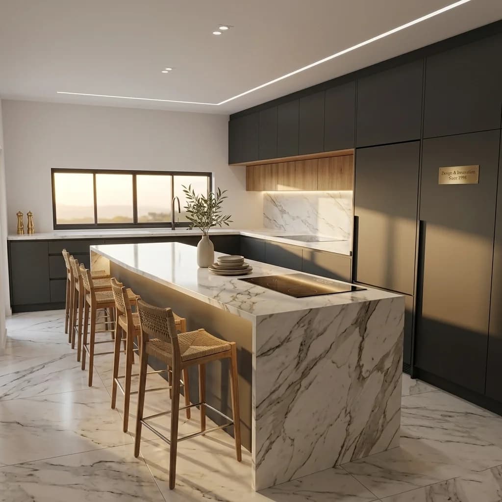 מטבח עם אי ושיש א.ע ריהוט ומטבחים חיפה והקריות